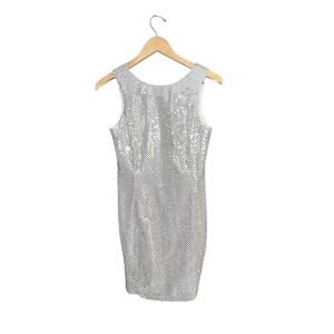 Vintage Y2K Rhapsody Silver Sequin Metallic Sheath Party‎ Dress Women's 10